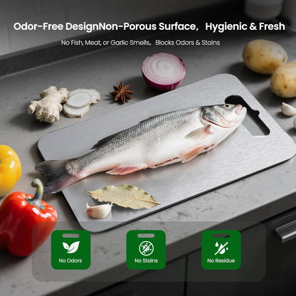 Titanium Cutting Board Set of 3 (S+M+L), 100% Pure Titanium Kitchen Cutting Boards, Double-Sided Chopping & Serving Board for Meat, Vegetables & Cheese, Lightweight, Durable & Dishwasher Safe
