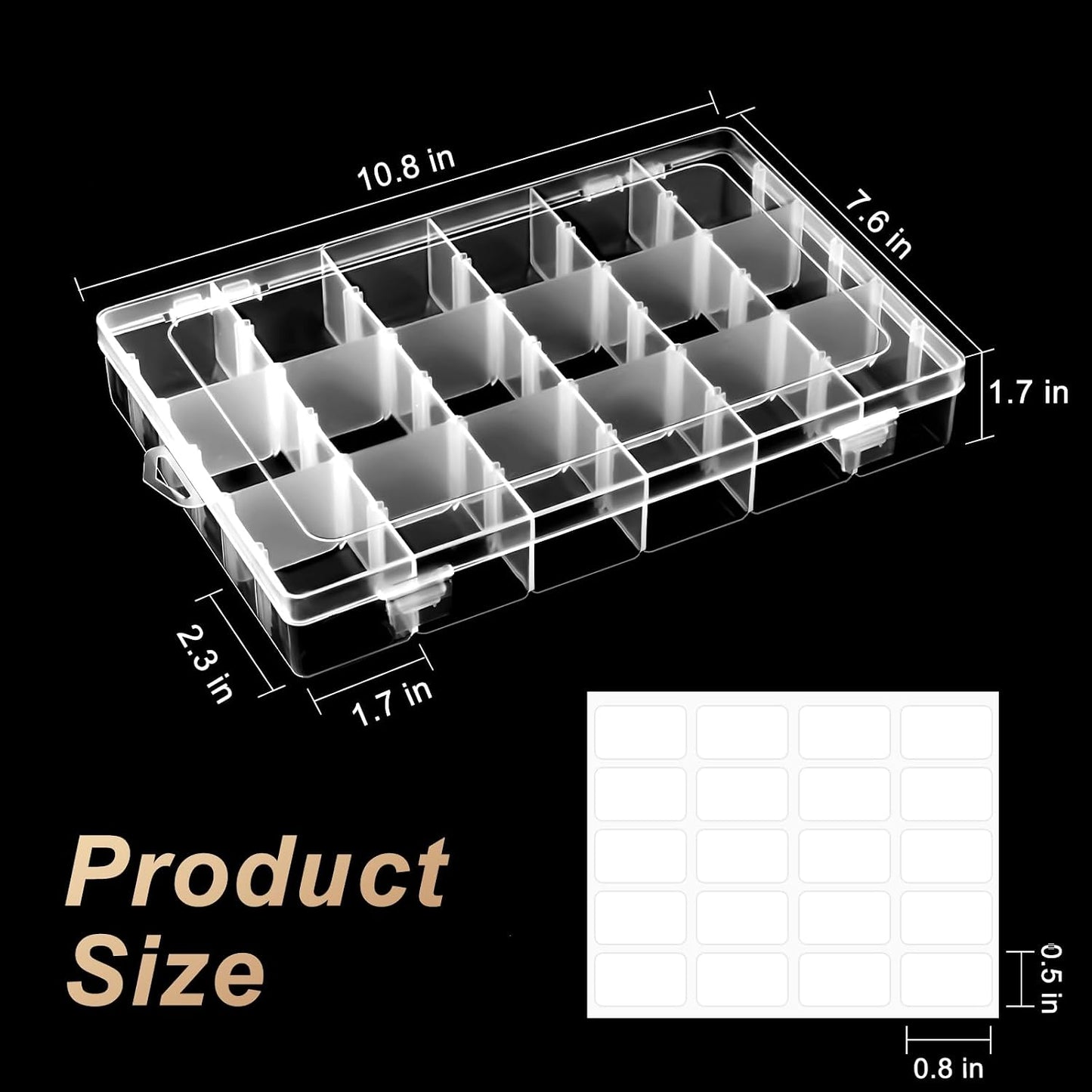Mauproy 4 Pack 8 Grids Bead Organizer and Storage, Clear Plastic Storage Containers with Removable Dividers and Labels Small Tackle Box Organizer for Jewelry Crafts Electronics Small Parts
