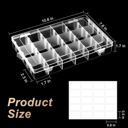 Mauproy 4 Pack 8 Grids Bead Organizer and Storage, Clear Plastic Storage Containers with Removable Dividers and Labels Small Tackle Box Organizer for Jewelry Crafts Electronics Small Parts