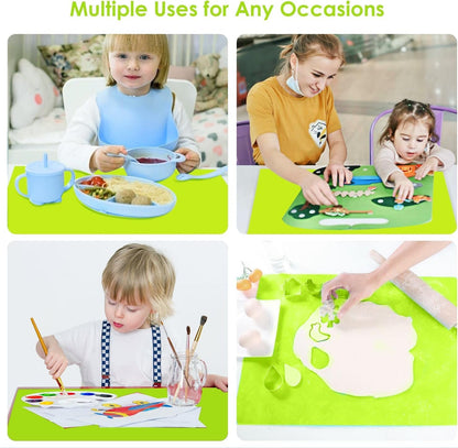 Extra Large Dark Green Countertop Mat - Silicone Table Kitchen Desk Mat - Non-Slip & Heat Resistant - Dinner Placemat Pastry Dough Rolling Mat - Colors A