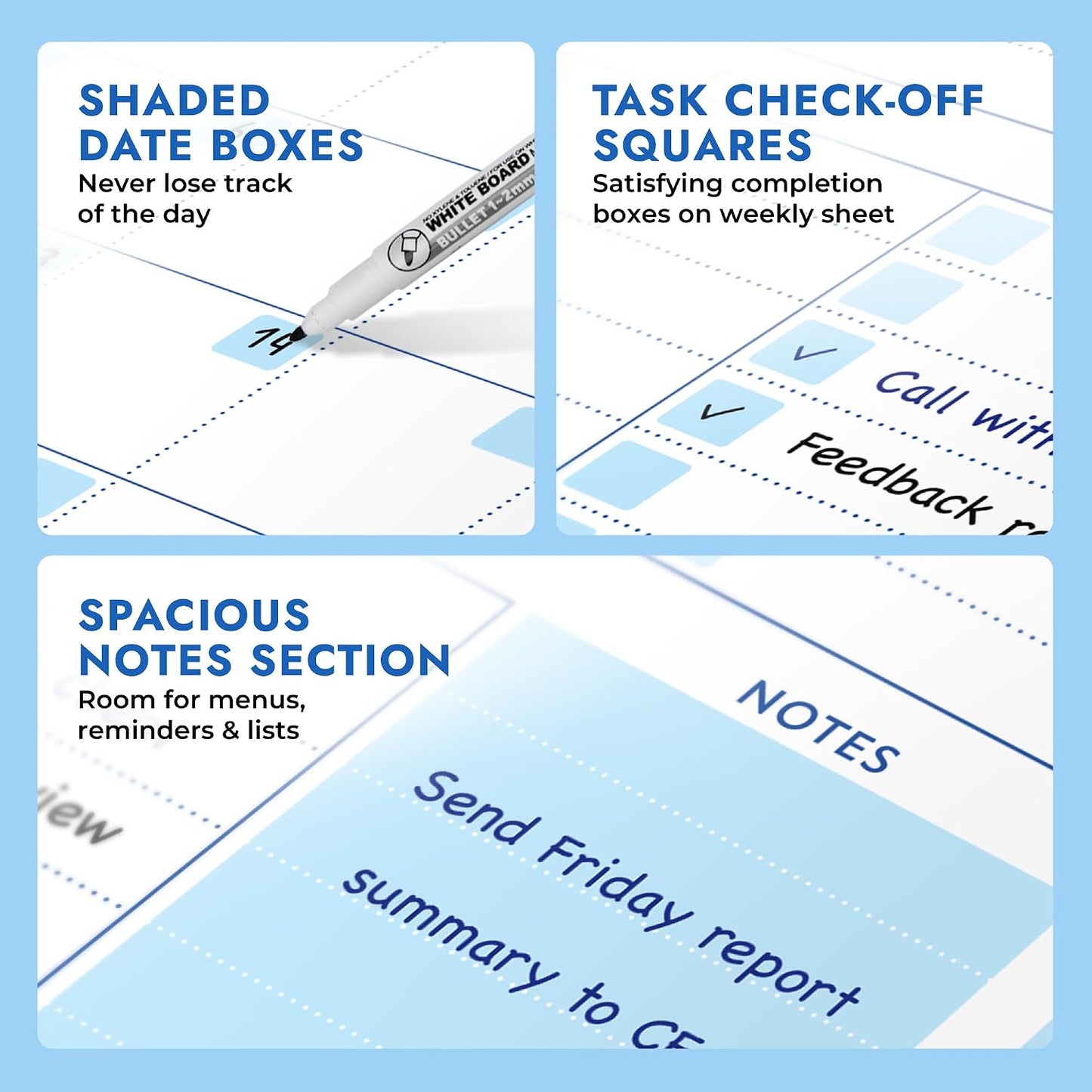Magnetic Whiteboard Calendar for Fridge – 2-Pack Monthly & Weekly Planners (14”x12”) – Dry Erase Boards with Notes Section, Shaded Dates – Includes 4 Markers & Magnetic Eraser