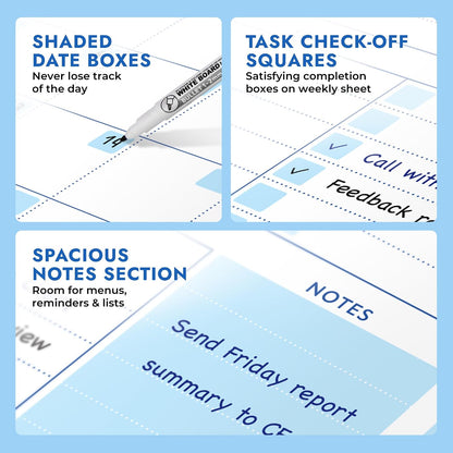 Magnetic Whiteboard Calendar for Fridge – 2-Pack Monthly & Weekly Planners (14”x12”) – Dry Erase Boards with Notes Section, Shaded Dates – Includes 4 Markers & Magnetic Eraser