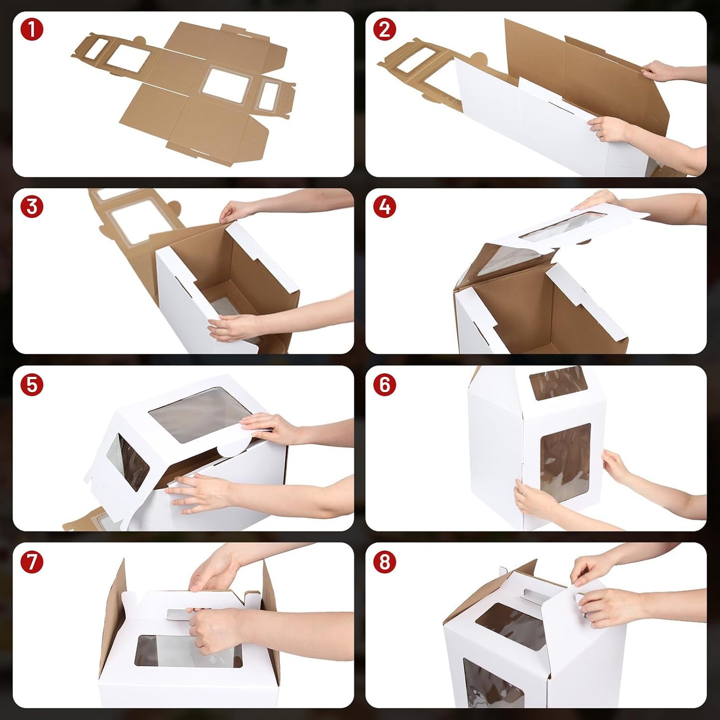 3 Pack 12-In Cake Boxes, Large 12-In Box with Lid & Handle Cake Carrier — Tall Transport Container for Tier Stacking, Reinforced Disposable Bakery Boxes