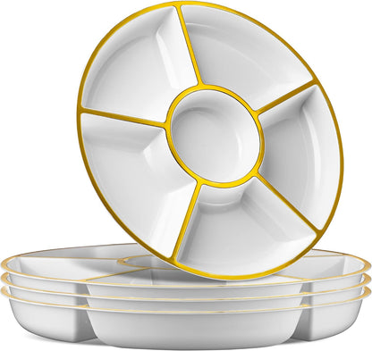 Plasticpro 6 Sectional Round Plastic Serving Tray/Platter (4, Clear)