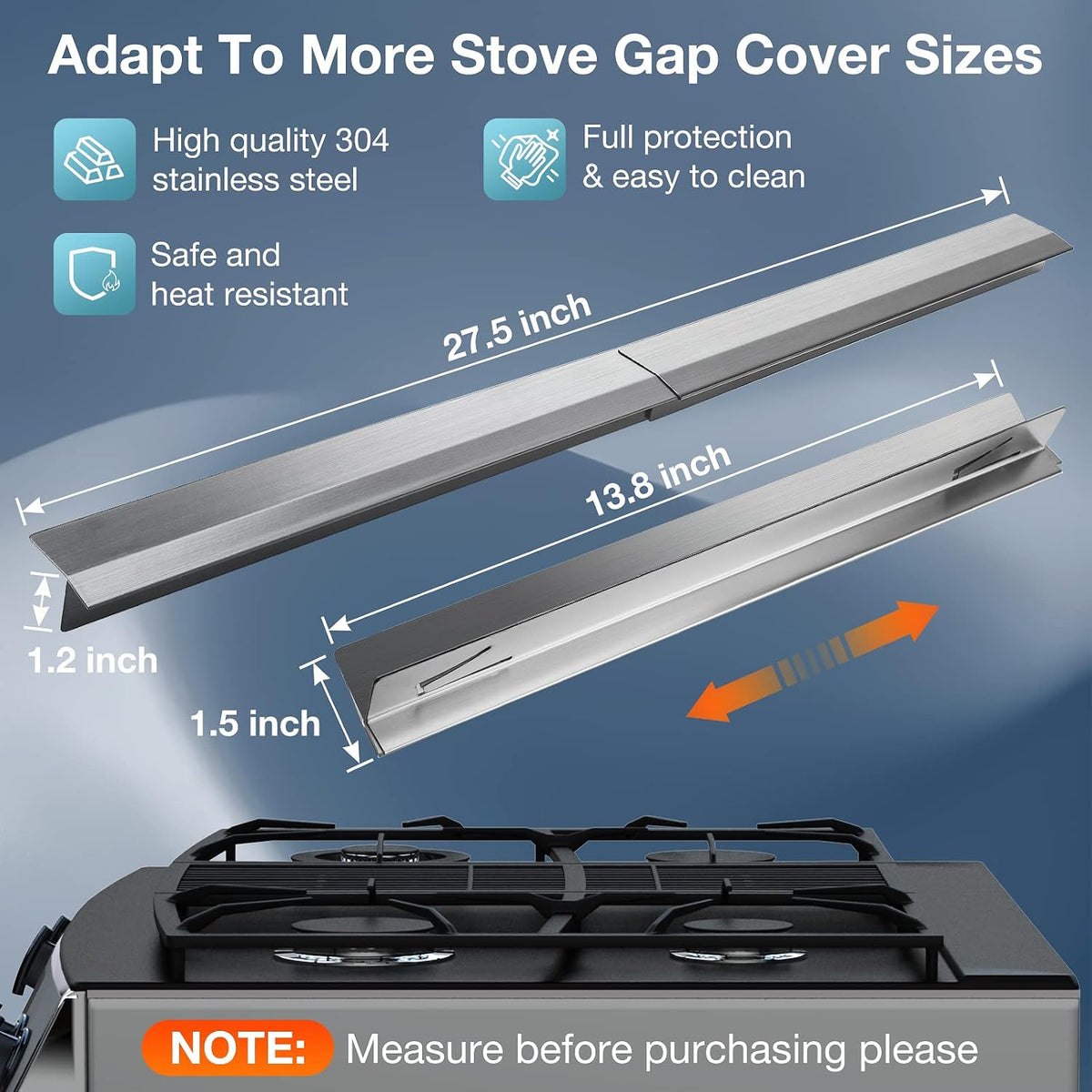 2PCS Kitchen Stove Counter Gap Covers Stainless Steel (13.8"-27.5" Silver)