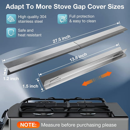 2PCS Kitchen Stove Counter Gap Covers Stainless Steel (13.8"-27.5" Silver)