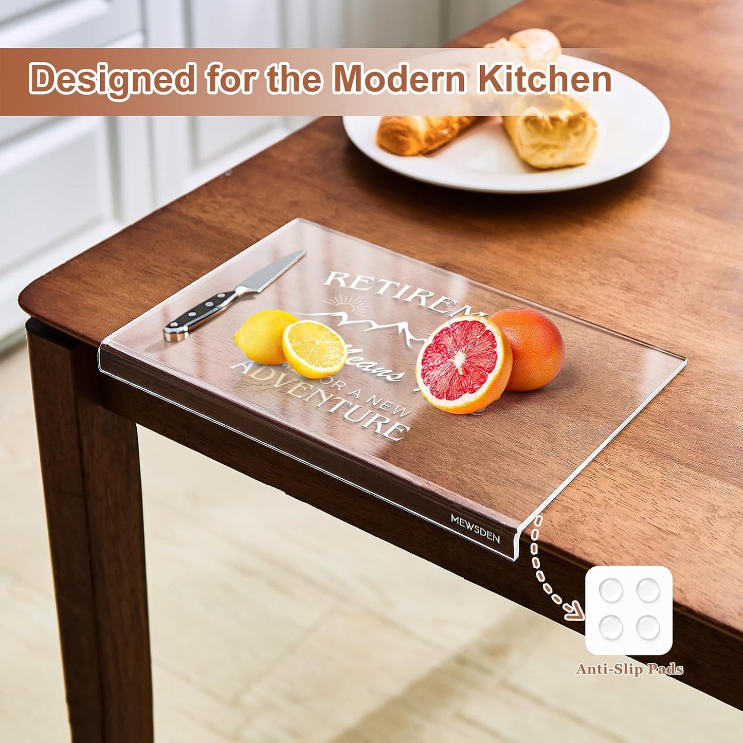 Acrylic Cutting Board with Counter Lip, Clear Cutting Boards for Countertop Protector, Cutting Board for Kitchen Counter, Non-Slip Dough Mat, Kitchen Decor Gadgets House Warming Gifts(24"x18")