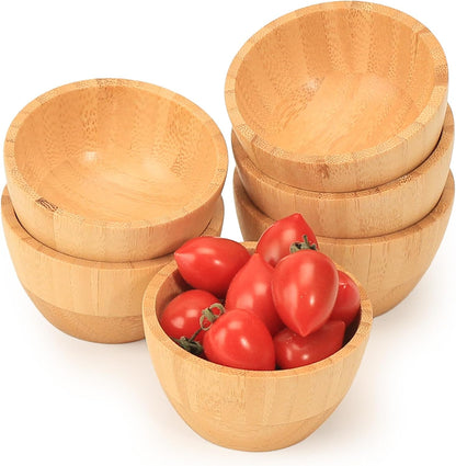 Dipping Bowls Set, Small Bamboo Pinch Bowls for Soy Sauce/Condiment/Snacks, Mini Serving Bowls for Charcuterie Board for BBQ/Entertaining, 1.4 oz Bamboo Wooden Ramekins