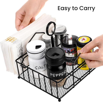 ZOOFOX Metal Napkin Holder with Salt and Pepper Shakers, 2-in-1 Condiment Holder for Table, 4 Compartment Restaurant Wrought Iron Condiment Rack for Party, Camping, Picnic