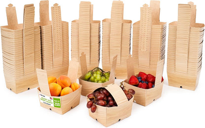 USA-Made Quart-Size Berry Baskets with Handles, Pack of 25 - 2 lbs Capacity Produce Basket for Fruits, Berries & Veggies - Premium Berry Container for Farmers Markets or Product Displays