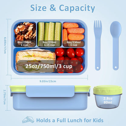 Caperci Bento Box for Kids - 50oz Larger Lunch Box Containers for Kids, Reinforced Leakproof, Built-in Sauce Cup, Utensils, 4 Compartments, BPA-Free Microwave & Dishwasher Safe (Lavender Pop)