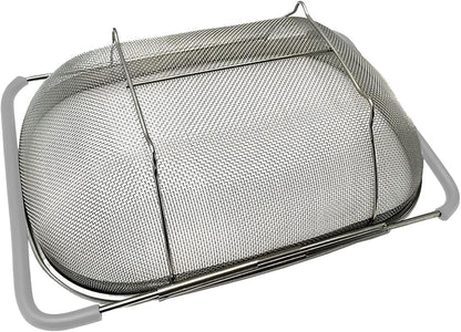 AJIODA Over The Sink Colander, 4 Quarts Stainless Steel Oval Colander with Expandable Rubber Grip Handle, Fine Mesh Strainer Baskets Kitchen Colanders for Strain, Drain, Rinse Vegetable, Fruits, Black