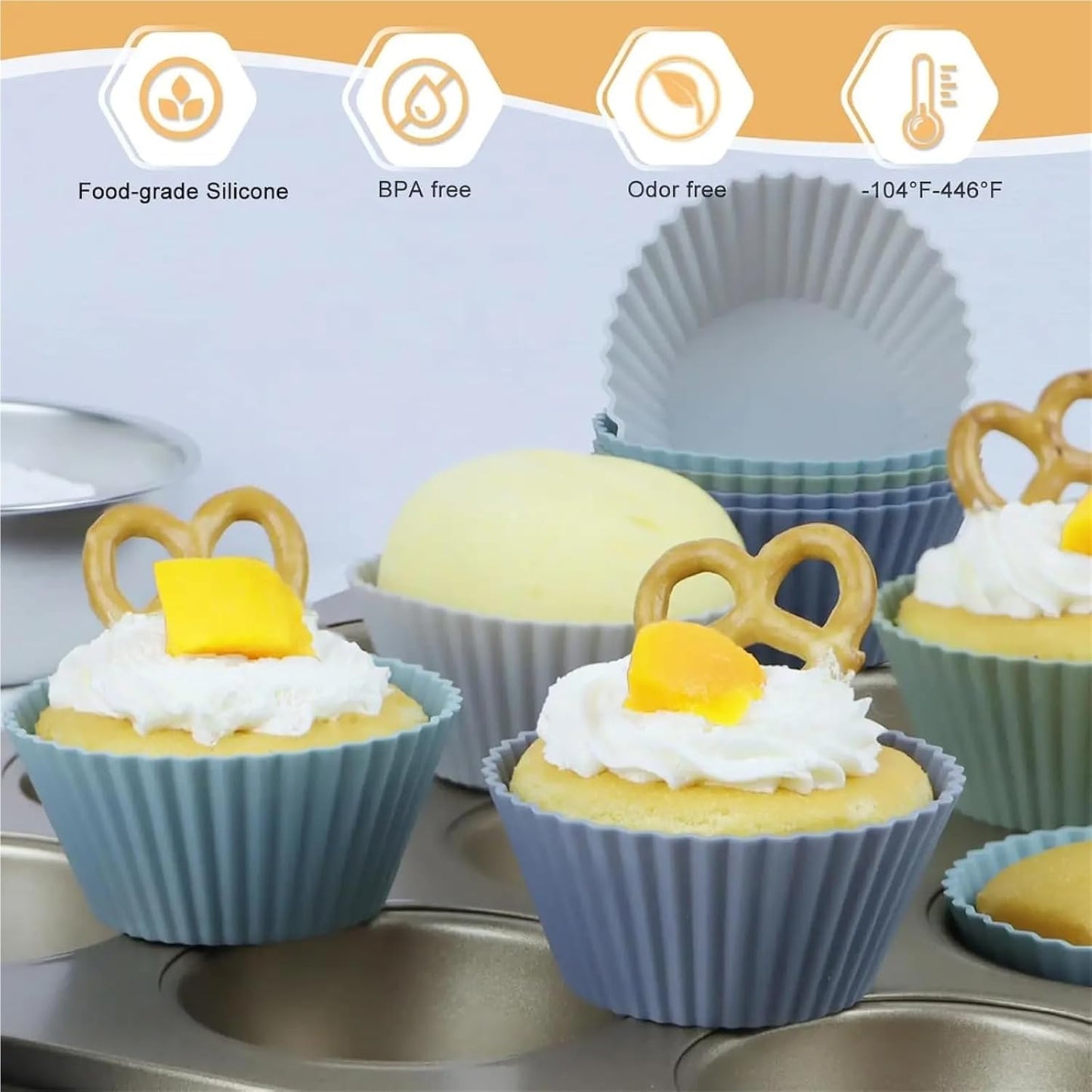 12Pack Silicone Muffin Cups Reusable Baking Mold for Cupcake Lunch Box Dividers(YH-334)