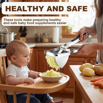 15oz Potato Ricer with 4 Plates - Heavy Duty Stainless Steel Masher for Silky or Chunky Potatoes, Carrots & Baby Food,Dishwasher Safe,Home Essentials,Supplies