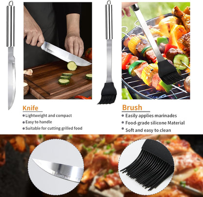 28PCS Stainless Steel BBQ Grill Accessories Set, Grilling Gifts for Men Birthday Father's Day, Portable Multifunction Grilling Utensils Tools Kit with Storage Bag for Outdoor Grill Camping BBQ Party