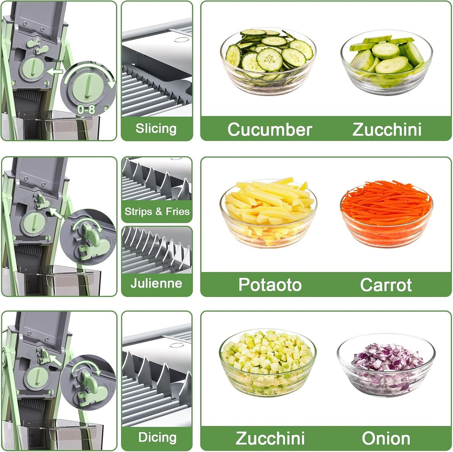 Jonscook All-in-1 Update Safe Mandoline Slicer for Kitchen, Food Chopper with Container, Thickness Adjustable Vegetable Chopper, Potato French Fry Cutter Tomato Apple Slicer Onion (BlackKnight)