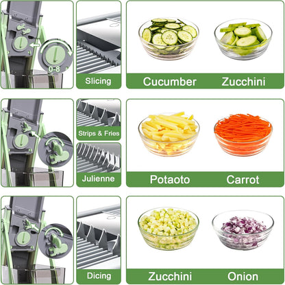 Jonscook All-in-1 Update Safe Mandoline Slicer for Kitchen, Food Chopper with Container, Thickness Adjustable Vegetable Chopper, Potato French Fry Cutter Tomato Apple Slicer Onion (BlackKnight)