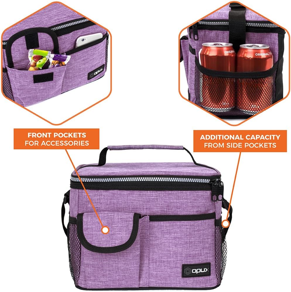 opux Insulated Lunch Bag for Men Women, Leakproof Black Lunch Box for Work, Portable Soft Lunch Cooler Bag with Shoulder Strap, Adult Lunchbox Lunch Pail for Kid Boy Girl School, 14 Can/8L