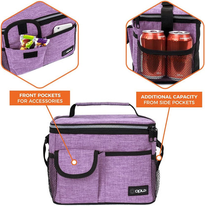 opux Insulated Lunch Bag for Men Women, Leakproof Black Lunch Box for Work, Portable Soft Lunch Cooler Bag with Shoulder Strap, Adult Lunchbox Lunch Pail for Kid Boy Girl School, 14 Can/8L
