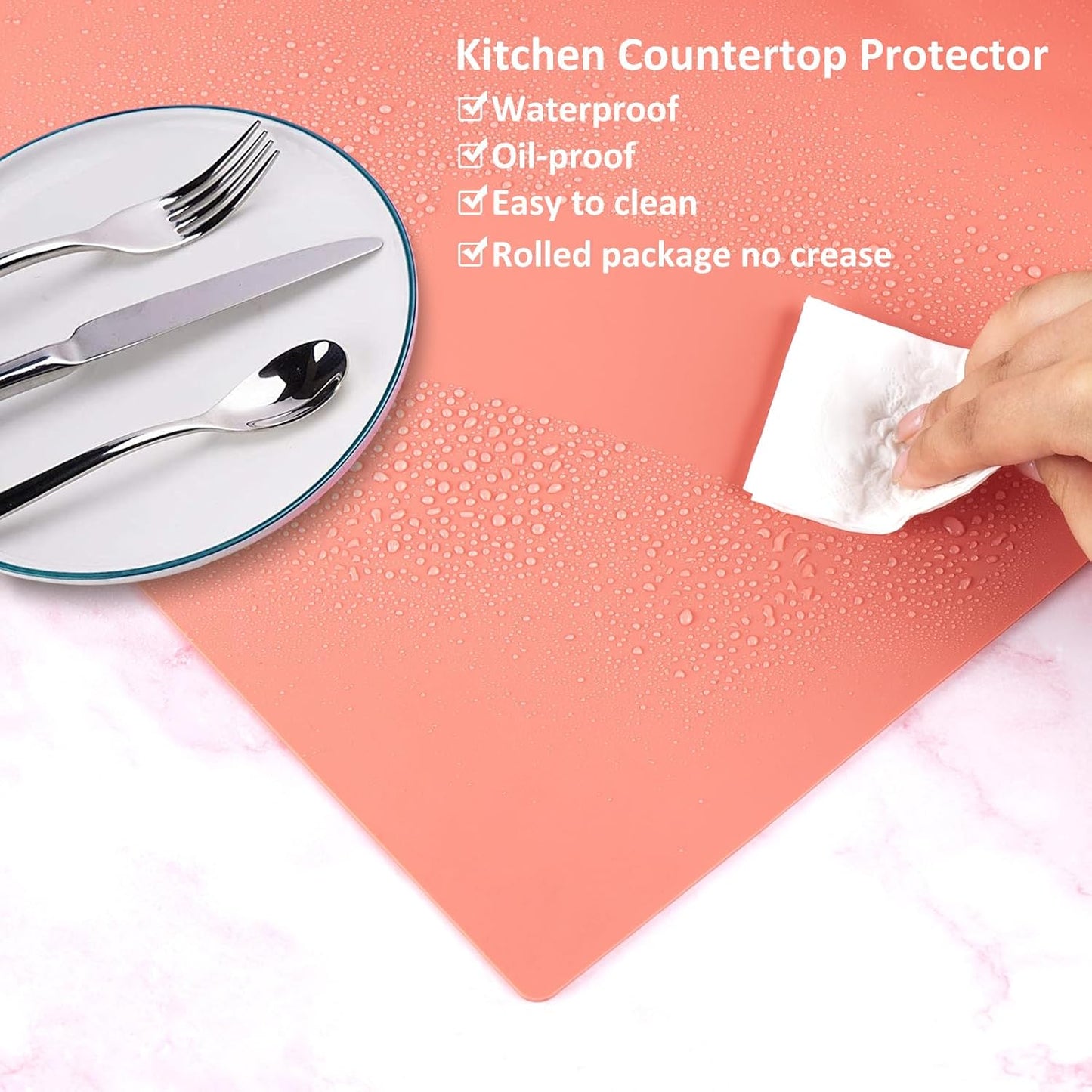Silicone Mat Heat Resistant Mats for Countertop, Large Silicone Mats for Crafts Kitchen Counter Workbench Table protector, Size 36x24 inches Thick 2mm,Rolled Package,Light Blue