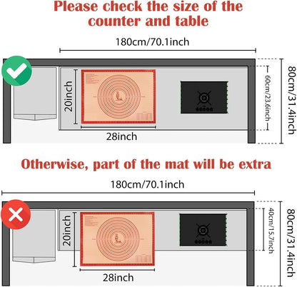 Non-slip Silicone Pastry Mat Extra Large with Measurements 36''By 24'' for Baking Mat, Counter/Dough Rolling/Oven Liner/Fondant/Pie Crust（Red）