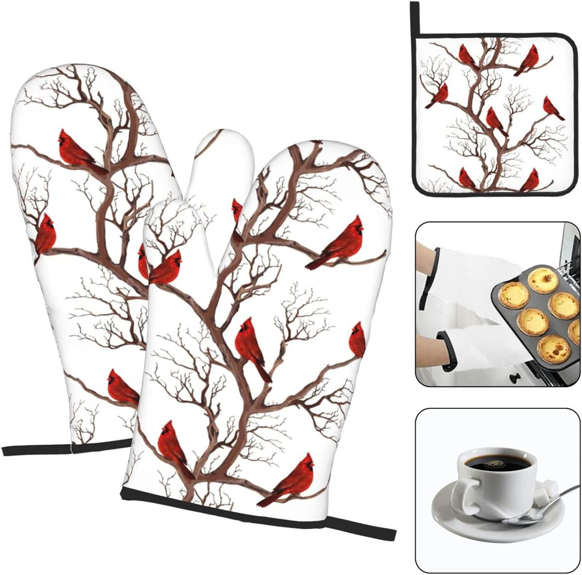 Boho Floral Oven Mitts and Pot Holders Sets of 3, Cute Baker Stuff