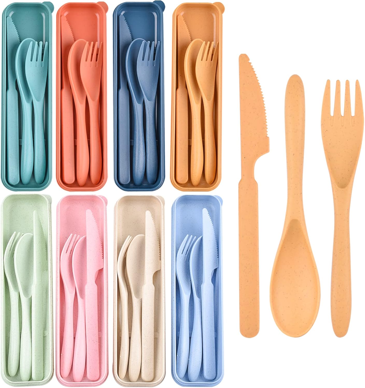 2 Sets Reusable Utensil Set with Case, Portable Plastic Spoons Fork Knife Camping Utensils for Lunch Box Accessories for Kids Adults Travel Picnic Camping Daily Use(Blue, Black)
