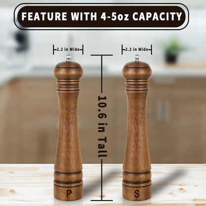Acacia Wood Pepper Grinder, 8 Inch Salt Mill Pepper Mill for Kitchen