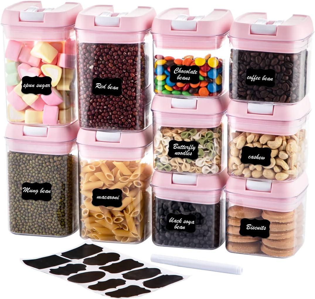 U-QE Airtight Food Storage Containers -8 Piece BPA Free Clear Plastic Airtight Containers with Easy Lock Lids for Kitchen Pantry Organization and Storage - Sugar, Flour, Cereal, Labels & Marker