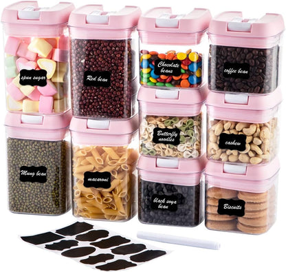 U-QE Airtight Food Storage Containers -8 Piece BPA Free Clear Plastic Airtight Containers with Easy Lock Lids for Kitchen Pantry Organization and Storage - Sugar, Flour, Cereal, Labels & Marker