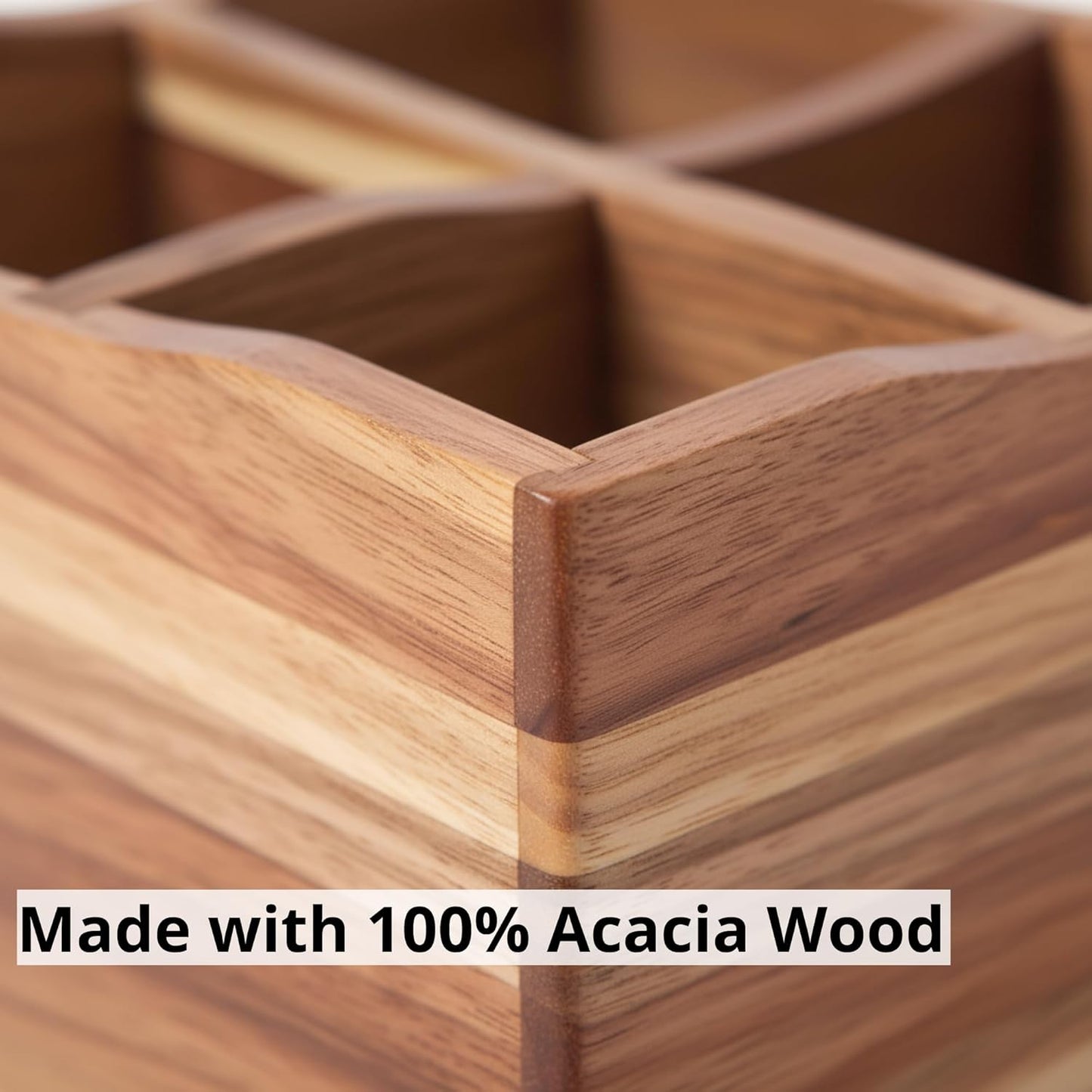 Utensil Caddy for Parties - Acacia Wood Silverware Caddy for Party Kitchen Countertop - Utensil Holder for Party Kitchen Counter - Cutlery Flatware Caddy Silverware Holder for Countertop Organizer