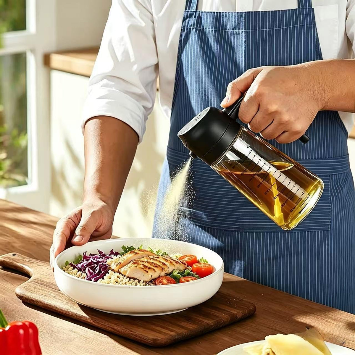 AT-VALY 2-in-1 Oil Sprayer for Cooking, 16oz Glass Oil Dispenser, Black