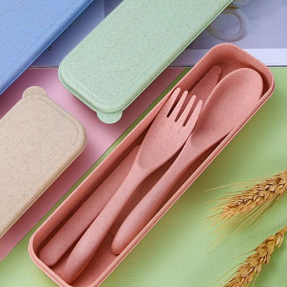 Lnrkai Travel Utensils Set with Case, 4 Sets Wheat Straw Reusable Spoon Knife Forks Tableware, Portable Cutlery Set for Lunch Box Accessories for Adults Travel Picnic Camping or Daily Use