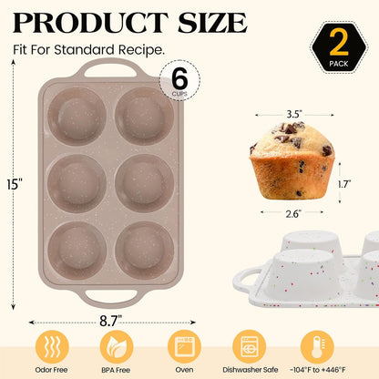 Vinino 2Pack Silicone Muffin Pans for Baking with Metal Reinforced Frame, 12 Cups Regular Size Nonstick Silicone Cupcake Pan, BPA Free Oven Dishwasher Safe Baking Mold for Muffins Cupcakes