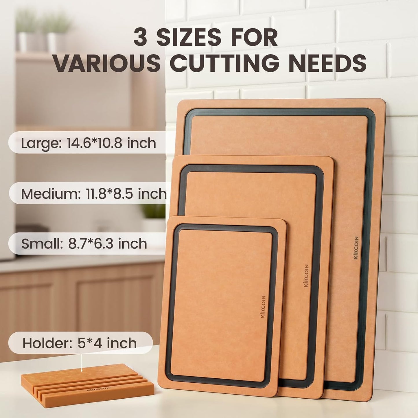 Kikcoin Wood Cutting Board, Cutting Boards for Kitchen Dishwasher Safe Non-slip Chopping Board with Juice Groove, Wood Fiber Composite Cutting Board with Hanging Hole, 14.6"*10.8"