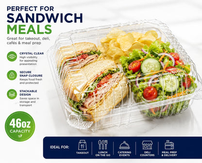 3 Compartment Food Containers with Lids, 25 Pack, 38 Oz Take Out Containers, Reusable Meal Prep Containers, Microwave Safe Lunch Boxes, Food Storage Containers for Catering, Restaurant & To Go Meals