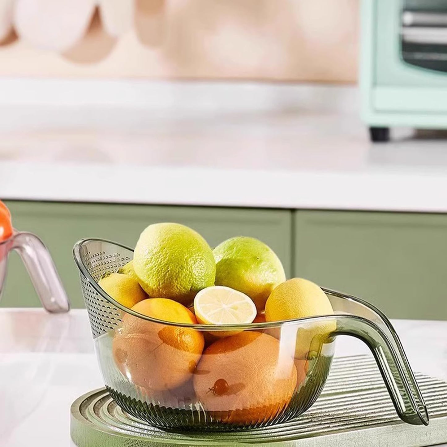 2-In-1 Rice Strainer,Large Rice Washer Beans Washer Strainers And Colanders - Washing Bowl for Fruit Washing Bowl With Strainer,Rice Washing Bowl Multifunctional Drain Basket (White)