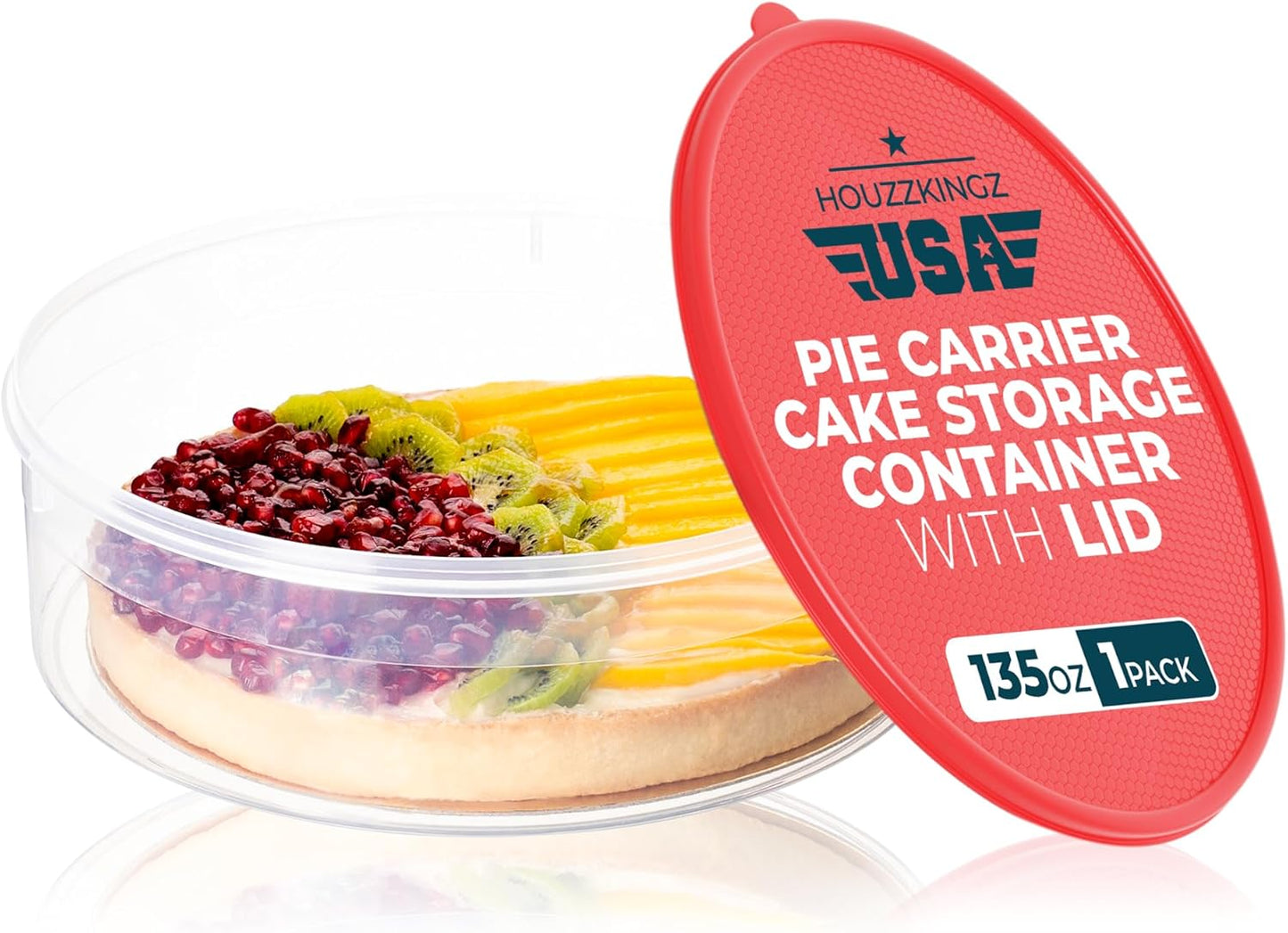 HOUZZKINGZ USA Pie Carrier Cake Storage Container with Lid | 10.5" Large Round Plastic Cupcake Cheesecake Muffin Flan Cookie Airtight Tortilla Holder | Pie Keeper Transport Container