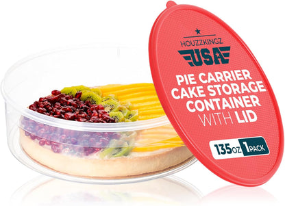 Pie Carrier Cake Storage Clear Container with Red Lid | 10.5" Large Round Plastic Cupcake Cheesecake Muffin Flan Cookie Tortilla Holder Storage Containers Airtight | Pie Keeper Transport Container