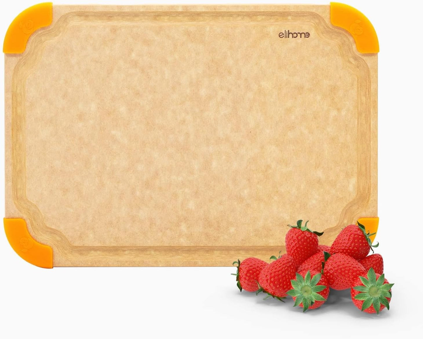 Elihome Premium Series 2-in-1 Kitchen Cutting Board Set, Non Slip Feet, Color Coded with Food Icon, Natural Wood Fiber, Dishwasher Safe, Eco-Friendly, Juice Grooves,Non Porous, BPA Free, Made in USA