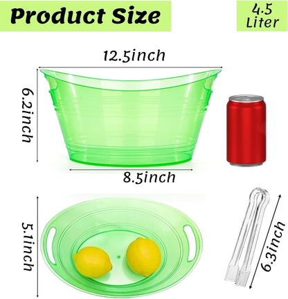 ZAVOOS 6 Pack Plastic Ice Bucket, 4.5 Liter Small Champagne Bucket with Tongs Handle, Colorful Oval Storage Tub Drink Buckets Bulk for Parties, Mimosa Bar, Cocktail Wine Beer Bottle Cooler, Multicolor