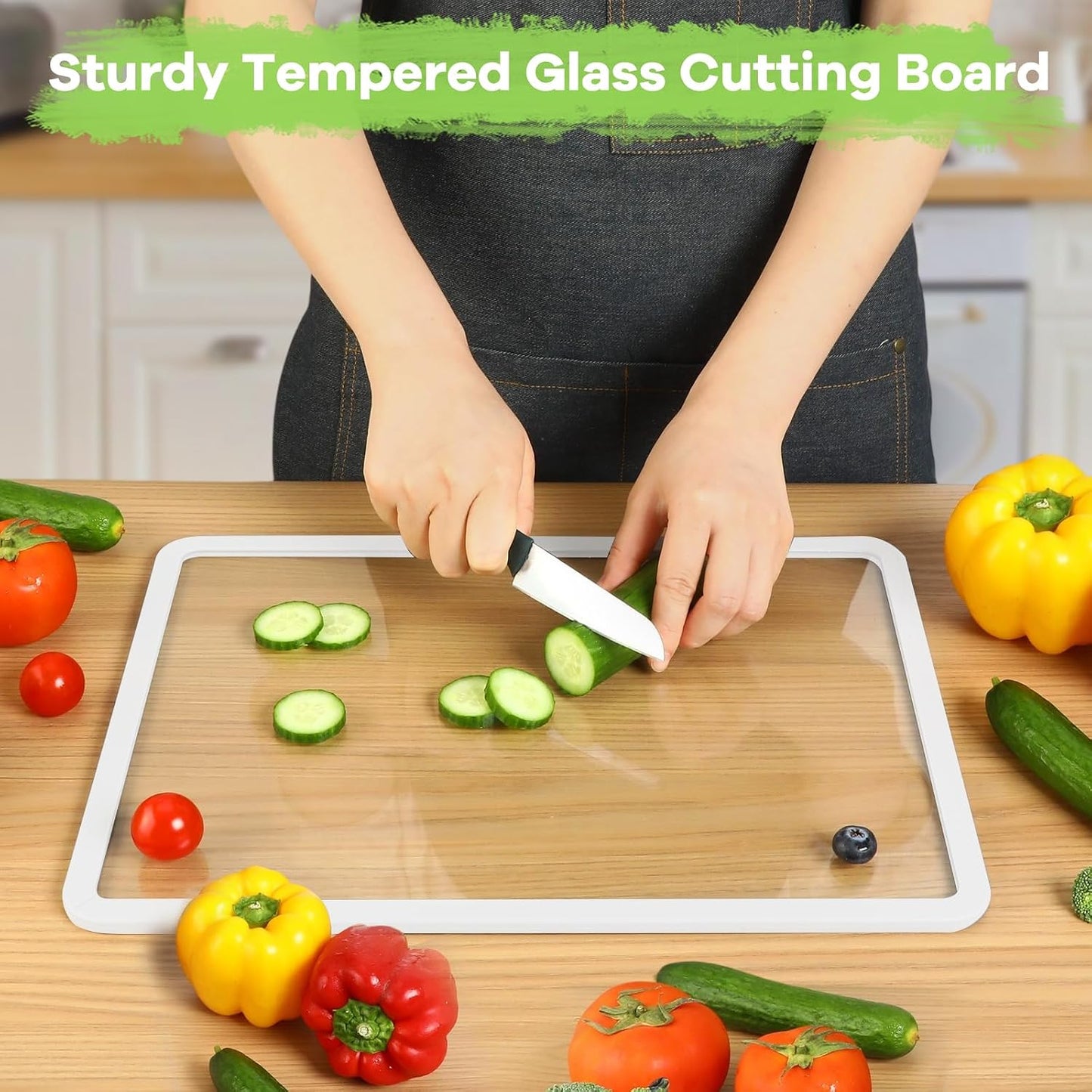 Cutting Board, Tempered Glass Cutting Board for Kitchen Counter, 2Pcs Chopping Board Set with Non-Slip Silicone Edges, Heat Resistant, Dishwasher Safe, Kitchen Decoration