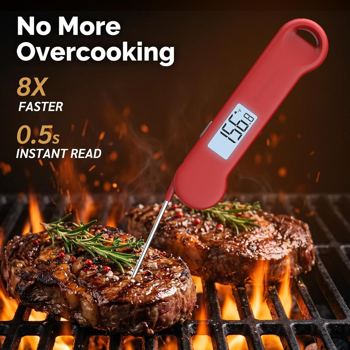 0.5 Sec Instant Read Meat Thermometer Digital for Outdoor Fryer, Black
