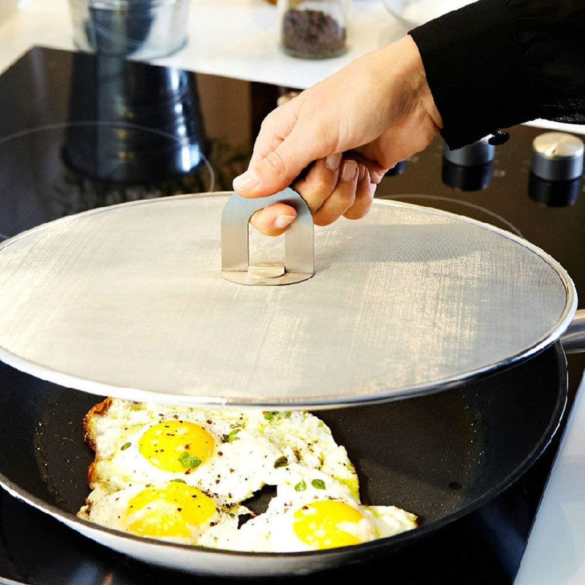 3 Pack Grease Splatter Screen for Frying Pan with Fold Flat Knob-Grease Splatter Guard Shield-No Cooking Oil Mess–No Burns–Ultra Fine Mesh Lids-Rust Free Stainless Steel- 9.8,11.5,13 Inch