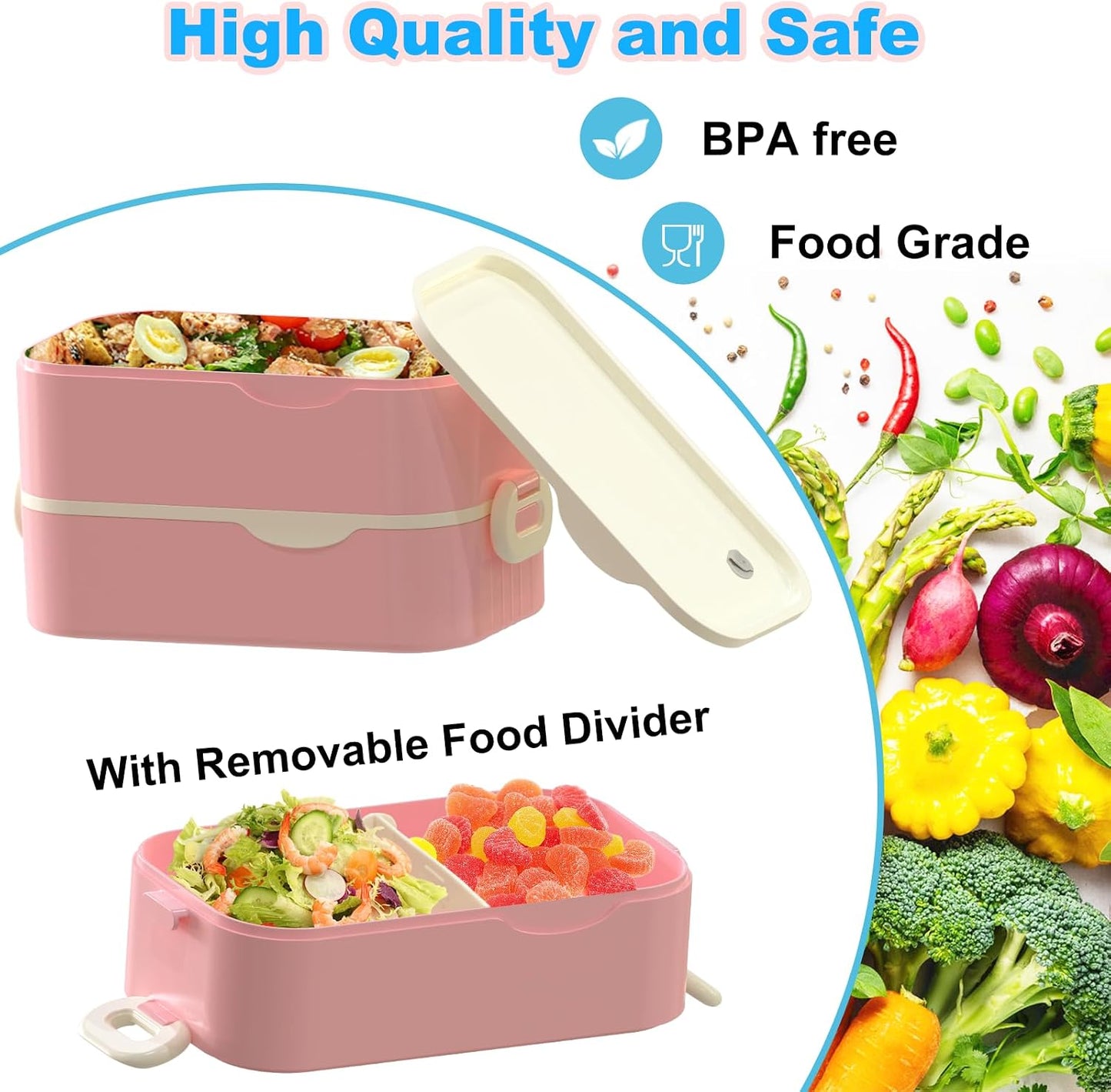 Bento Box Adult Lunch Box, Stackable 3 Layers Large Capacity Lunch Containers, Microwave and Dishwasher Safe Food Grade Containers with Utensils, Dividers and Sauce Boxes for Men, Women, Kids