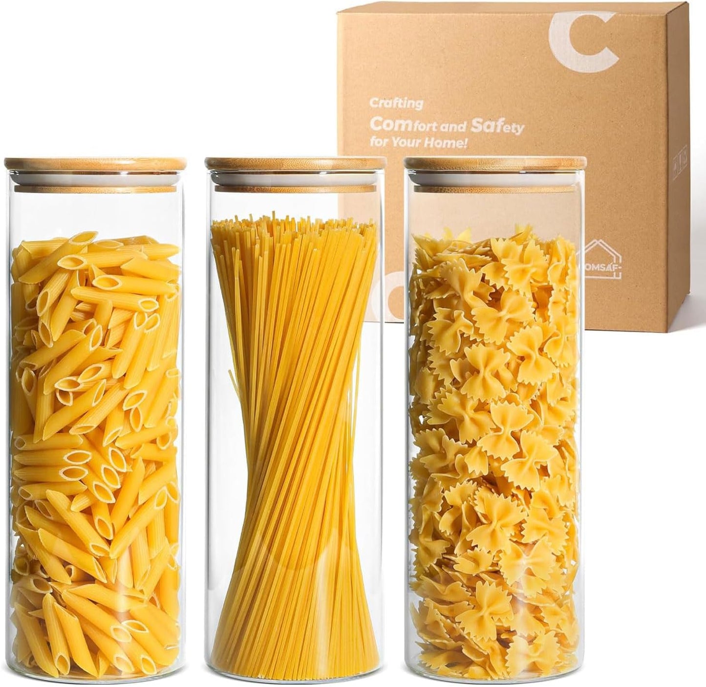 ComSaf 2Pcs Large Glass Storage Containers with Lids 4Qt, 1 Gallon Wide Mouth Flour Sugar Storage Containers, Large Capacity and Sealed for Rice, Cereal, Oat, Easy Clean and Scoop, Pantry Organization