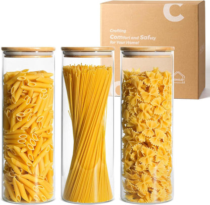 ComSaf 2Pcs Large Glass Storage Containers with Lids 4Qt, 1 Gallon Wide Mouth Flour Sugar Storage Containers, Large Capacity and Sealed for Rice, Cereal, Oat, Easy Clean and Scoop, Pantry Organization