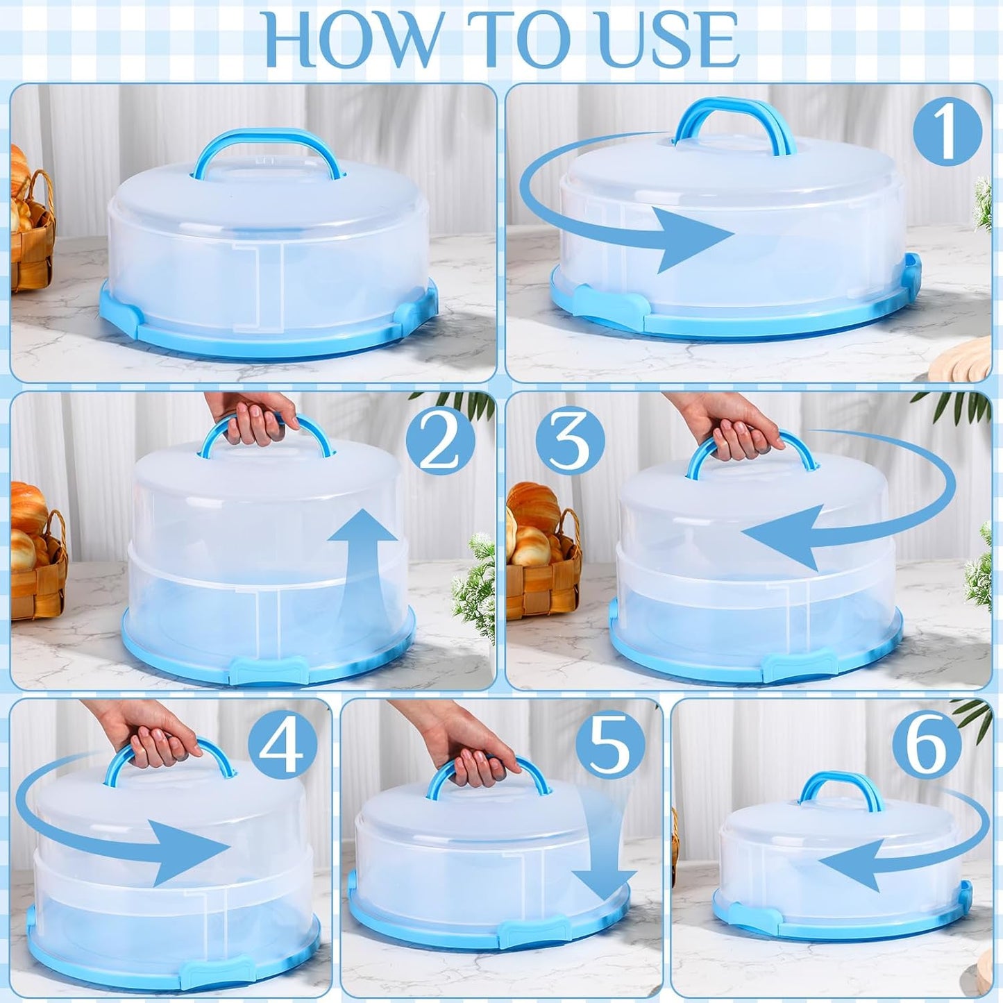 Teenyyou 12 Inch Large Cake Carrier with Lid and Handle for 12" Round 7" High Cake Adjustable Plastic Pies Carrier Portable Cupcakes Transport Container for Cookies Pizza and More(Pink)