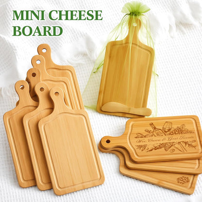 Nuenen 50 Pcs Mini Wooden Charcuterie Board Bulk, Small Wood Cutting Board for Crafts Laser Engraving with Knives Organza Bags Wedding Baby Shower Favors Gift (Square,Bamboo Color)