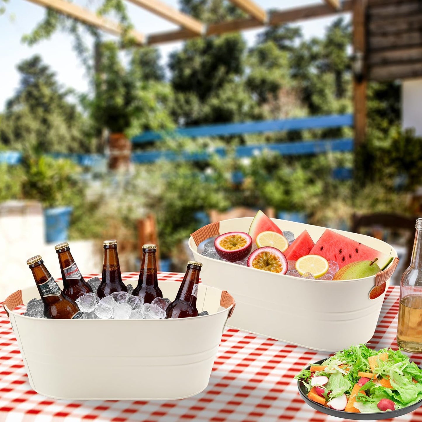 3 Pack 15.3" x 9" x 6" Yellow Metal Galvanized Tub with Handles, 3 Gallon Large Beverage Tubs for Parties, Beer, Wine, and Cocktails, Rust-Proof and Durable Ice Buckets